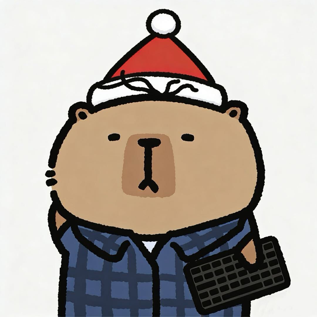 Xiang Liu’s illustrated capybara avatar, wearing a red hat and holding a keyboard